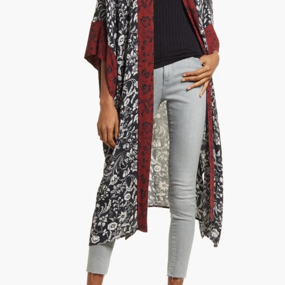 Treasure & Bond Nordstrom Border Print Duster Open Front Cardigan, One Size - Picture 2 of 12